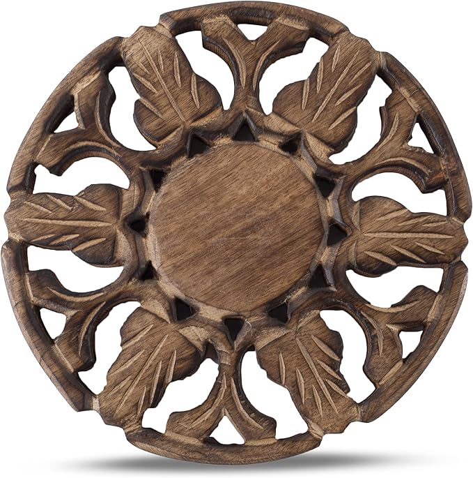 Handmade Wooden Trivet For Hot Dishes Plates & Pots Holder Hot Pad For Kitchen & Dining Table Decor Cookware Heat Resistant Rustic Decorative Carvings Tabletop Home & Dining Table Essentials (Antique)