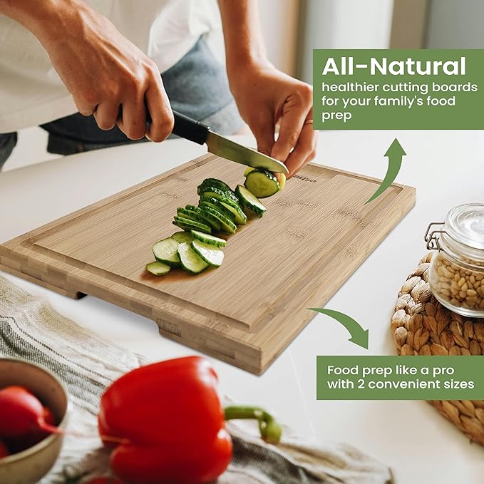 Premium Bamboo Wood Cutting Board Set - Kitchen Appliances for Home Cooks, Ideal Stocking Stuffers & Christmas Gifts, 3-Piece Knife-Friendly Boards with Juice Grooves