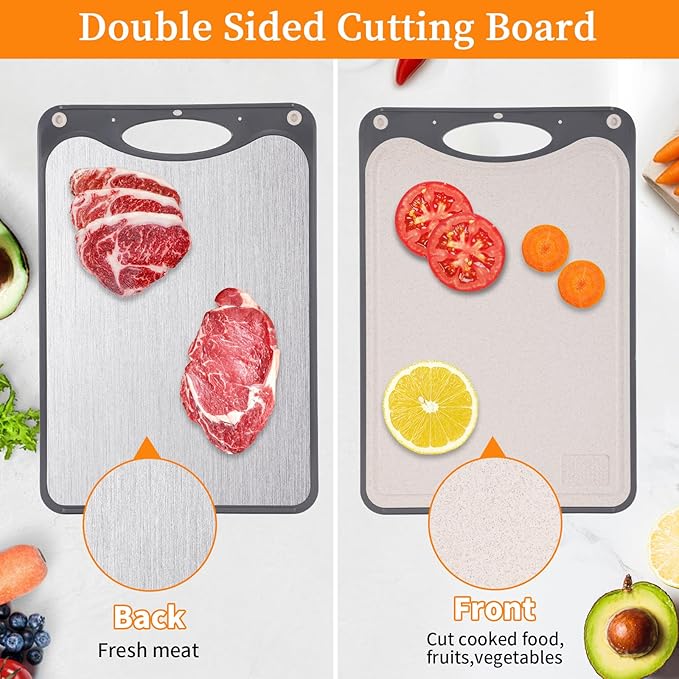 Titanium Cutting Boards, Double Sided Cutting Board For Kitchen,Food Grade Titanium And Wheat Straw PP, Large Size 15”×10”And Easy To Clean, Dark Gray