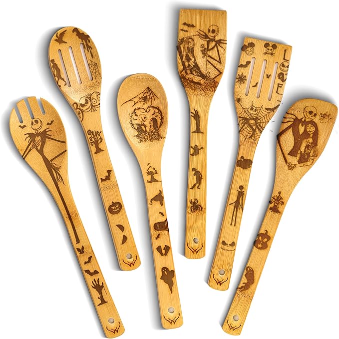 Nightmare Wooden Spoons for Cooking Before Christmas Gifts - Wooden Utensil Set with Spatulas & Spoons, Heat-Resistant, Eco-Friendly Kitchen Utensils for Non-Stick Cookware