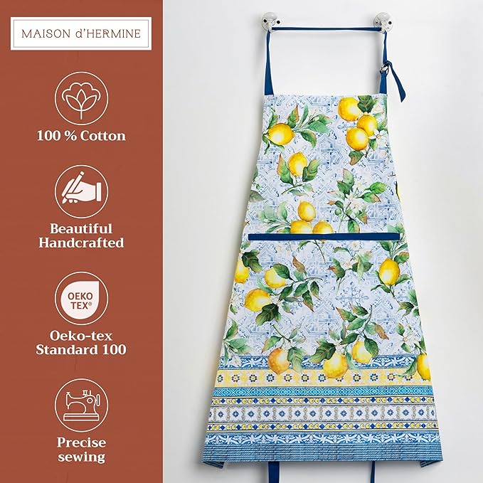 Maison d' Hermine 100% Cotton Apron for women with Pocket Kitchen Chef Apron for Men Cooking Gardening Server Waitress