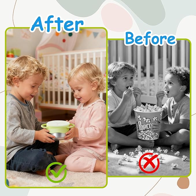 2 Pack 3-in-1 Stainless Steel Snack Containers for Toddlers with Spill-Proof Silicone Lids & Dual Handles - Baby Snack Box, Toddler Snack Cups, Perfect for Healthy Eating (Blue+Green)