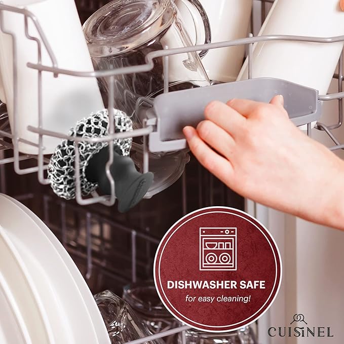 Cuisinel CAST IRON CHAINMAIL SCRUBBER AND PAN SCRAPER - DELUXE ERGONOMIC STAINLES