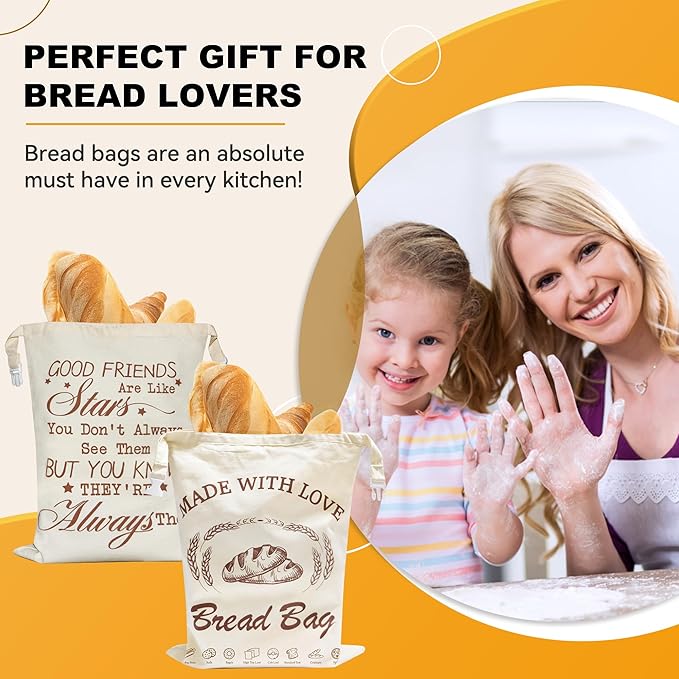 2 Pack Reusable Bread Bags for Homemade Sourdough,Special Double-Lock for Longer Freshness,Keep Fresh Bread Bags with Good Friends Are Like Stars,Friendship Gifts for Women, Best Friend Birthday Gifts