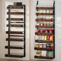 Over The Door Pantry Orangizer,8 Tier Wall Mounted Hanging Spice Rack with Adjustable Wood Basket,Metal Behind Door Storage Shelf for Kitchen Pantry and Bathroom