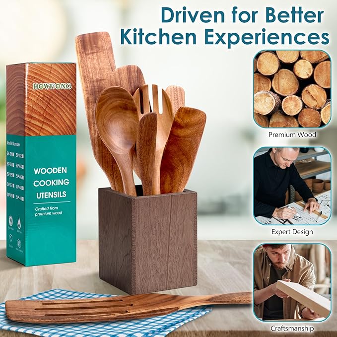 Wooden Spurtle Set, Spurtle Spatula, 8-Pcs Natural Acacia Wood Cooking Tools – Wooden Kitchen Utensils Set with Smooth Finish Comfort Grip, Nonstick Safe Non-Toxic Wood Cooking Spoons by HOWHONG