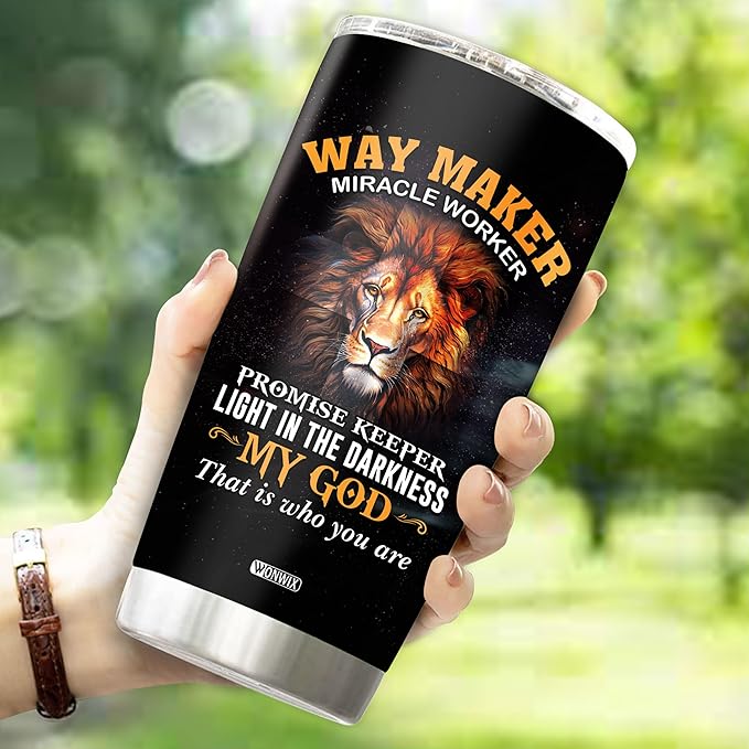Christian Tumbler Gifts for Christians on Christmas Birthday Valentines 20 Oz Stainless Steel Lion Religious Coffee Mug Travel Cup Gift For Men Women Bible Emergency Numbers Mugs