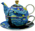 Porcelain 13 OZ Tea for One Teapot and Cup Set Vintage Floral Ceramic Tea Set European Style Tea pot and Saucer Set (Starry Sky)