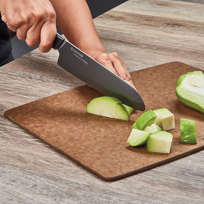Kyocera Advanced Ceramic Revolution Series 6-inch, Chef's Santoku Knife, Black Blade