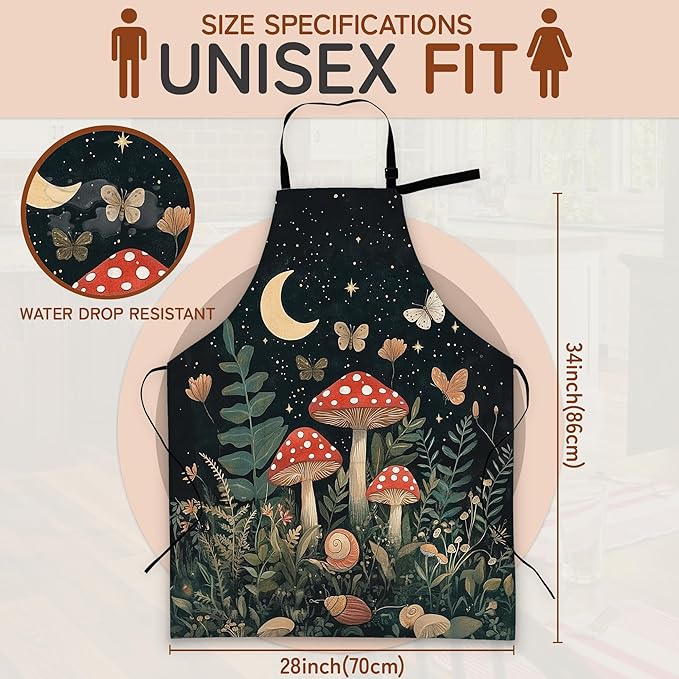Cooking Apron for Women and Men,Adjustable Chef Bib Apron with 2 Pockets, Water and Oil Resistant for Kitchen Use