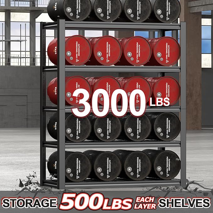 24" D x 59" W x 72" H Garage Shelving, 3000LBS Garage Shelving Heavy Duty Storage Shelves 5 Tier Metal Shelves, Adjustable Industrial Shelf for Warehouse, Basement