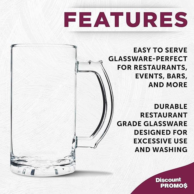 DISCOUNT PROMOS Glass Beer Mug 16 oz. Set of 10, Bulk Pack - Great for Wedding Favors, Groomsmen Gifts, Birthday Gifts - Clear Bottom Color