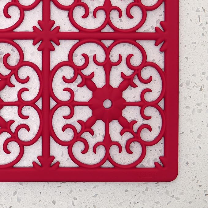 GASARÉ, Extra Large, Thick, Silicone Trivet for Hot Dishes, Pots, and Pans, Heat Resistant Mat for Countertop, Hot Pad for Kitchen, Easy to Clean, 12 x 10.9 x 3/8 Inches, Red