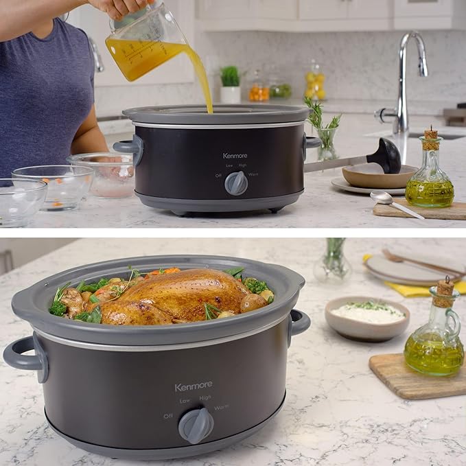 Kenmore 5 Quart Slow Cooker - Crock pot with Programmable Settings,Digital Controls, Large Capacity for Family Meals, Dishwasher-Safe Stoneware, Warm Rice & Sous Vide Stew