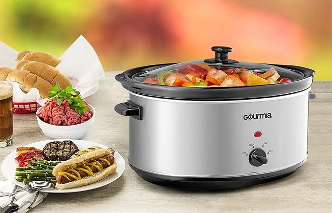 Gourmia PC710 Slow Cooker - Oval - Auto Mode - Cool Touch Handles - 7 Qt - 320W - Stainless Steel