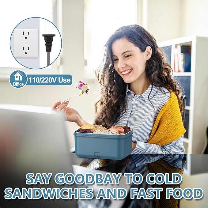 Electric Heated Lunch Box for Car Truck Home 1.8L 100W Portable Food Warmer with 12V/24V/110V/220V Hot Meal for Work Travel Jobsite Camping Christmas Gifts White Elephant Gifts for Adults/Men/Woman