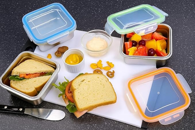 Set of 2 Stainless Steel Sandwich Containers - Food Grade Metal Base with a BPA Free Leakproof & Airtight Silicone Seal Lid. Great for Sandwiches, Snacks, Meal Prep & Food Storage - Blue/Green