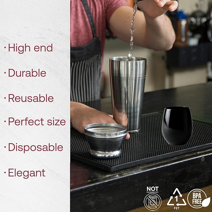 Smarty Had A Party 64 Black Disposable Stemless Wine Glasses 12 oz – Stemless Wine Glass Plastic and Cocktail Glasses Disposable Classy, Plastic Punch Cups for Parties, Weddings and Events
