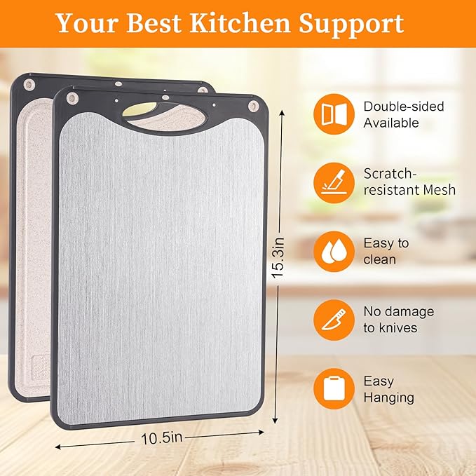 Titanium Cutting Boards, Double Sided Cutting Board For Kitchen,Food Grade Titanium And Wheat Straw PP, Large Size 15”×10”And Easy To Clean, Dark Gray