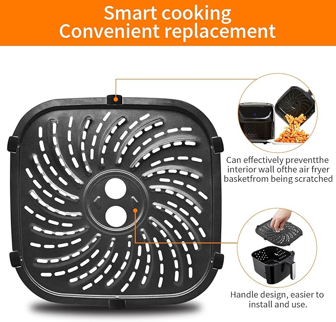Air Fryer Replacement Parts for PowerXL 4-Quart Digital Air Fryer with Fry Tray, 8 × 8 IN Food Grade Air Fryer Replacement Tray Accessories Rack Grill Pan Grill plate Crisper Plate Baking Pan