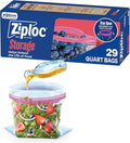 Ziploc Quart Food Storage Bags, Stand-Up Bottom, Easy to Fill, 29 Count (Packaging May Vary)