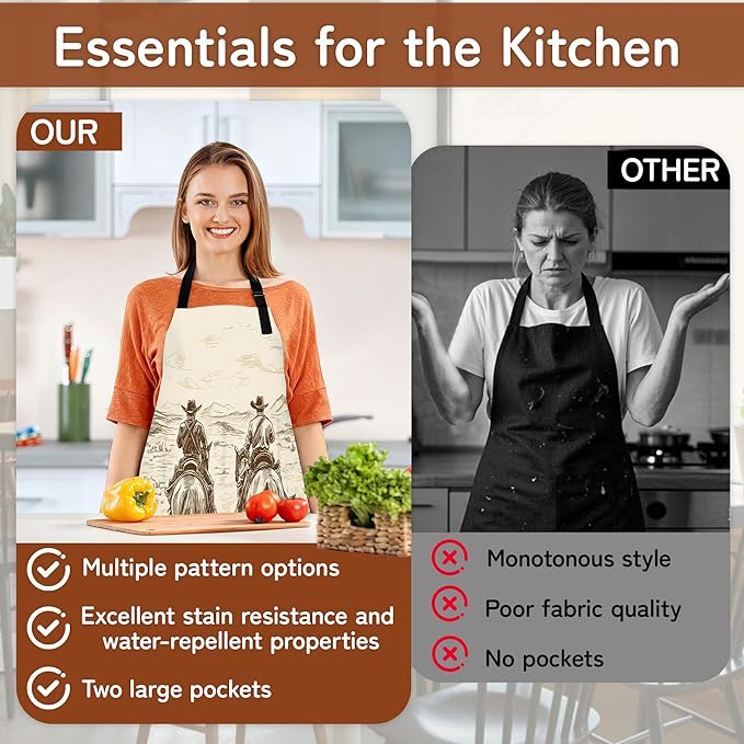 Cooking Apron for Women and Men,Adjustable Chef Bib Apron with 2 Pockets, Water and Oil Resistant for Kitchen Use