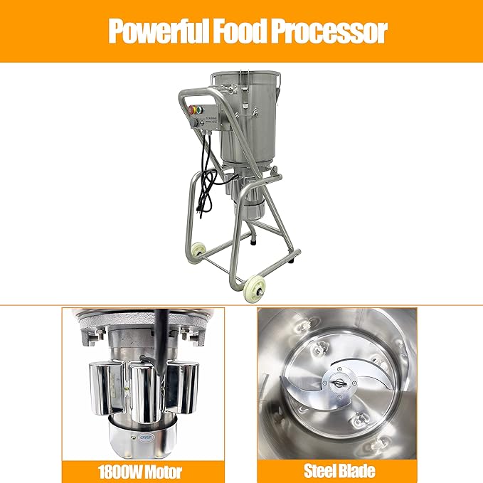 TECHTONGDA Commercial Food Processor Cutter, Multifunction Meat Vegetable Chopper, 32L Capacity Fruit Blender, Stainless Steel Meatball Beater, Ideal for Vegetable Fruits Grains Peanut Ginger Garlic
