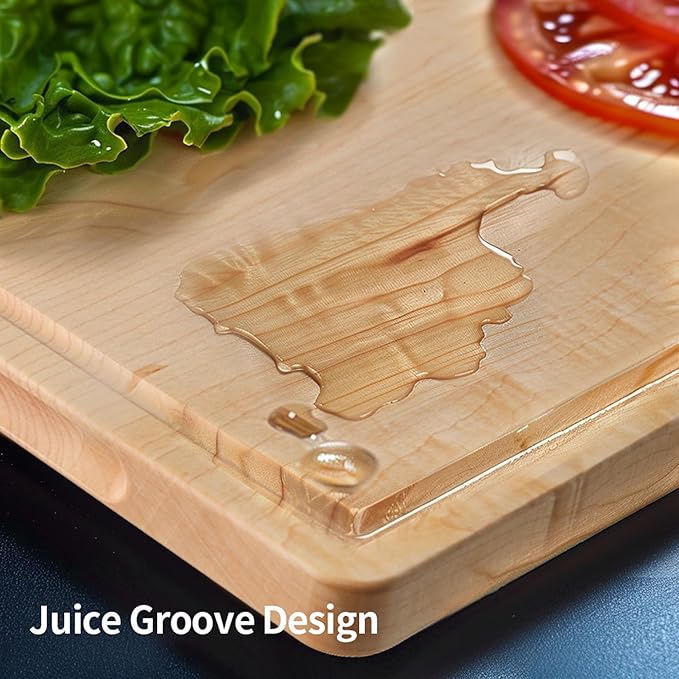 Muso Wood Maple Cutting Board Reversible Wood Cutting Board for Kitchen Wooden Cutting Board with Juice Groove for Cutting and Charcuterie (13x9x0.8”)
