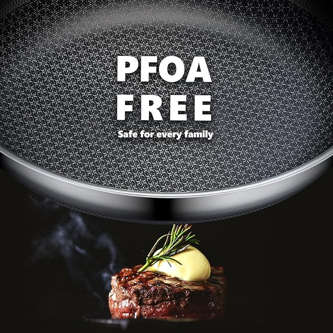 Non Stick Frying Pans 12 inch, Hybrid Frying Skillets Nonstick with Lid,non stick Stainless Steel Pans, Dishwasher and Oven-Safe Chef Pan, Induction Compatible Cooking Pan, PFOA Free Cookware