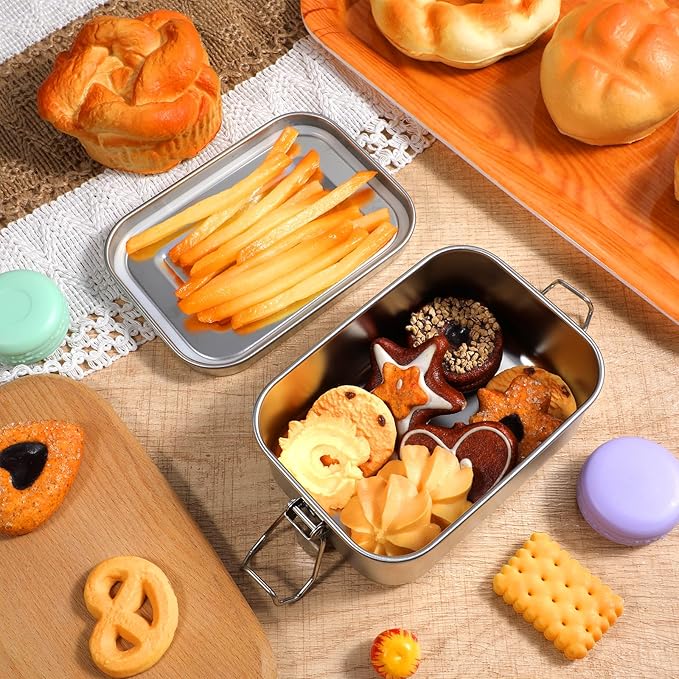 28oz Bento Box, Stainless Steel 850ml Portable Lunch Box, Leak Proof Lockable Food Snack Container with Lids and Handle, Reusable Dishwasher Metal Boxes for Lunch Prep Travel Outdoor Camping