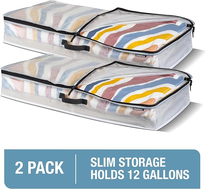 CleverMade Foldable Storage Container Bags, Pack of 2 Heavy Duty Plastic Reusable Oversized Packing, Under Bed or Duffel Storage Bins for Dorm Room Home Utility Laundry Grocery Shopping Travel