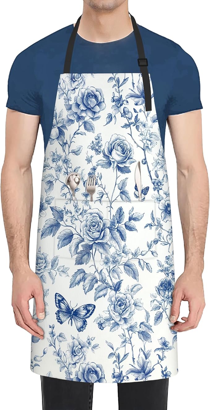 Cooking Aprons for Men and Women,Adjustable Bib Chef Apron with 2 Pockets, Soft and Durability Kitchen Apron
