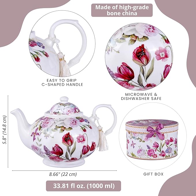 Tulip Bone China Teapot in Gift Box 33.81 fl oz (1000 ml)