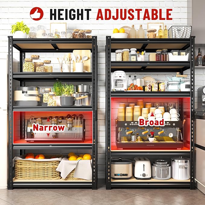 Bepatio Storage Shelves 2000LBS Garage Shelving Heavy Duty Metal Shelving Unit Adjustable Garage Shelf Pantry Shelves for Kitchen Warehouse Basement 27.6" W x 11.8" D x 60" H