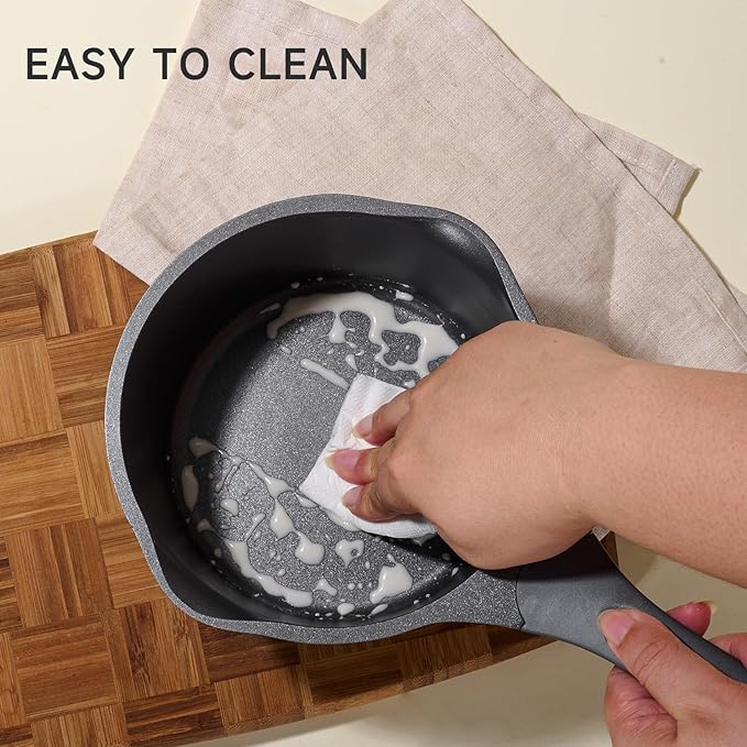 JEETEE Ceramic Sauce Pan with Lid, 1.5 QT Titanium Non Stick Cooking Pot for Home Kitchen, Suitable for Induction, Non Toxic, PFOA/PFAS Free (Gray)