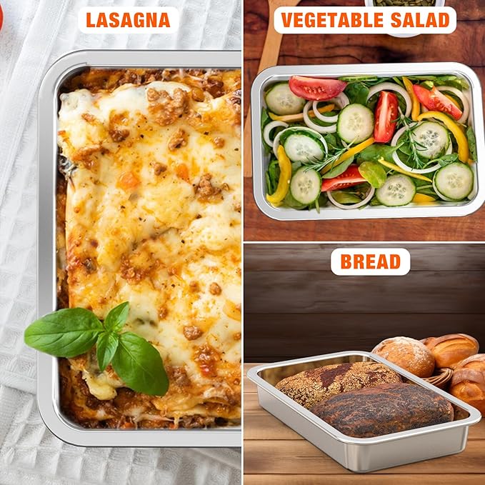 onlyfire Stainless Steel Baking Pan Barbeque Grilling Pan for Baking Breads, Grilling Chicken, Vegetables, 12.4" X 8.5" X 1.9"