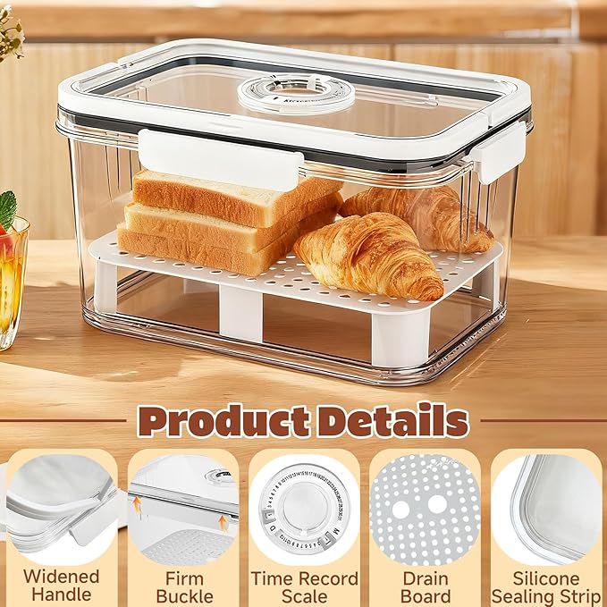 Bread Box for Kitchen Countertop | Airtight Bread Storage Container with New Upgrade Time Recording Lid – Bread Keeper for Homemade Bread, Donuts, Bagels, Toast, and Cookies