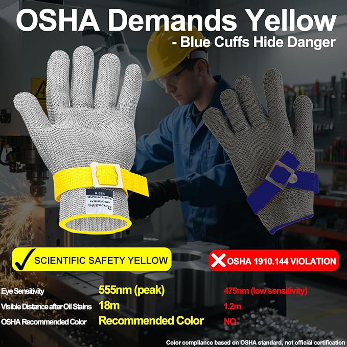Dowellife ANSI A9 Cut Resistant Glove Food Grade, Stainless Steel Mesh Metal Knife Cutting Glove for Butcher Oyster Shucking Kitchen Mandoline Chef Slicing Fish Fillet (Large)