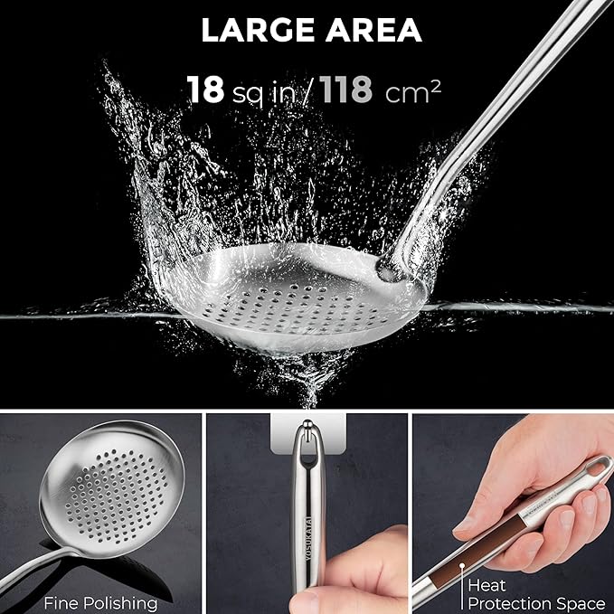 Yosukata 17" Wok Spatula and Ladle Skimmer Spoon - Stainless Steel Cooking Utensils Set of 3-304 Stainless Steel Kitchen Utensils Set - Dishwasher Safe Wok Accessories - Wok Utensils - Cooking Tools