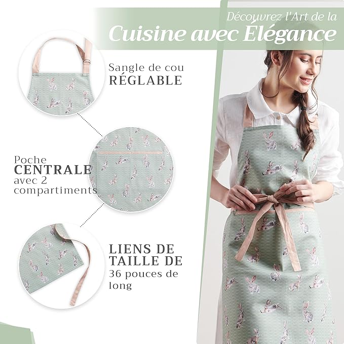 Maison d' Hermine 100% Cotton Apron for women with Pocket Kitchen Chef Apron for Men Cooking Gardening Server Waitress