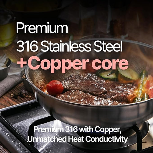 10.2 Inch Skillet Frying Pan 316 Stainless Steel Copper core 5-Ply Induction compatible Dishwasher & Oven Safe