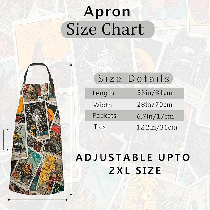Tarot Apron,Oxford Fabric Adjustable Kitchen Apron with 2 Pockets,Waterproof Cooking Aprons for Men Women Mom Wife Dad,Ideal Gifts for Coffee House,Shop,Baking,BBQ,Housewarming,28x33in