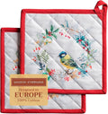 Maison d' Hermine Pot Holders Set 100% Cotton Heat Resistant Potholders 8" x 8" Hot Pads with Loop for Thanksgiving Christmas Decorations BBQ Cooking Baking Handling Hot Pans (Pack of 2, Morzine)