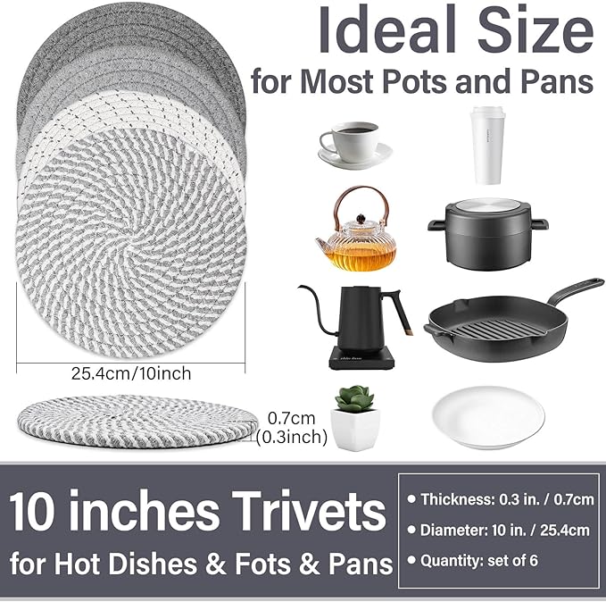 Billbotk 10" Trivets for Hot Dishes, Hot pots and Pans, Set of 4, Heat Resistant Pot Holders for Kitchen, Hot Pads for Countertops