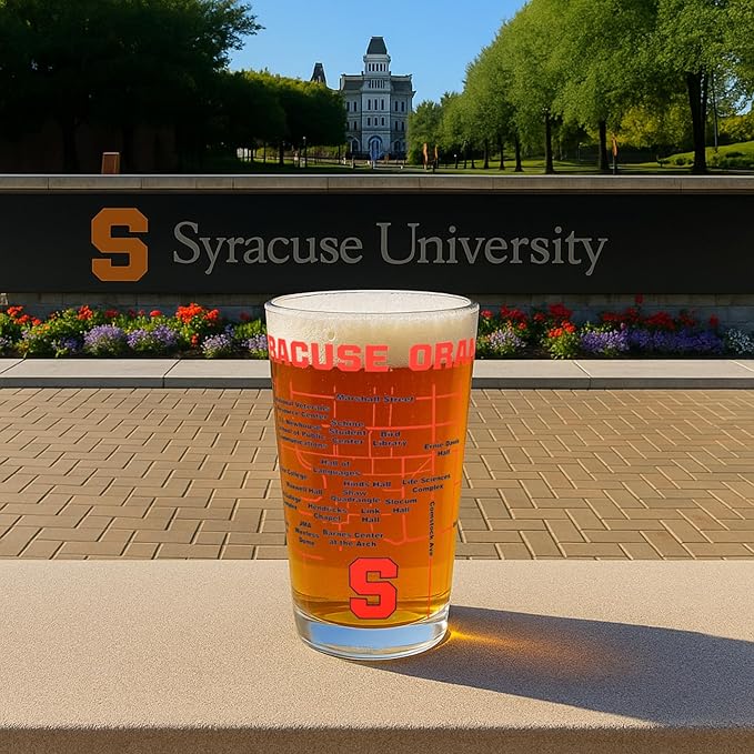 Greenline Goods – University of Syracuse Orange College Pint Beer Glasses (Set of 2), 16 oz – Full-Color Logo + Campus Map