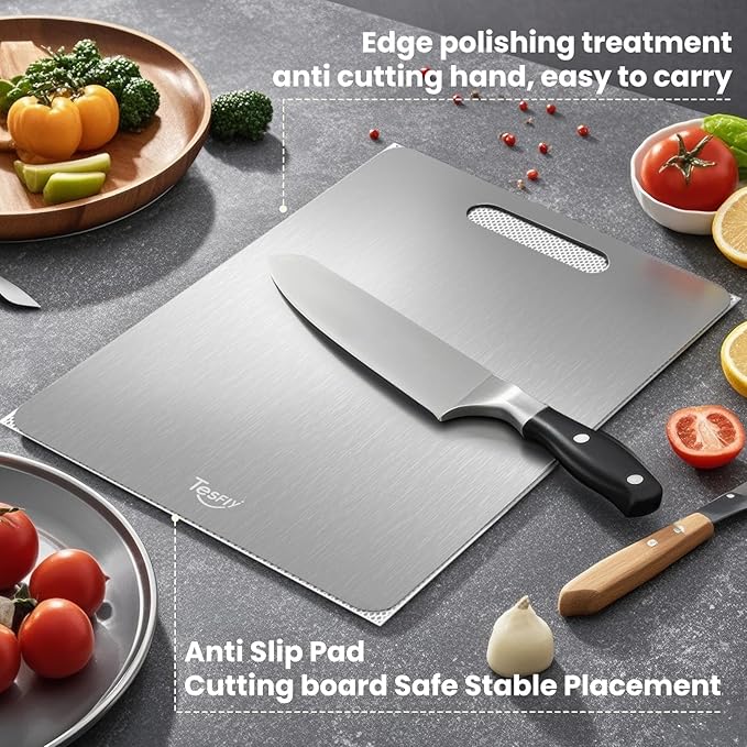 2 Pack Titanium Cutting Board-100% Pure Titanium Cutting Boards For Kitche,Easy to clean, Double-sided food-grade Cutting Board For Meats, Fruits And Vegetables (M & L)