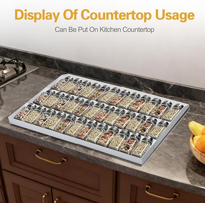 GOENDR Metal Spice Drawer Organizer, 4-Tier Spice Rack for Cabinet, Expandable Seasoning Organizer Fits 11.4-22.8” Drawer, Holds up to 48 Spice Jars (Not Included), White