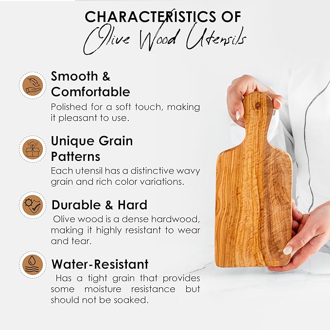 Olive Wood Cutting Board - 27cm (10.6") Handmade Chopping Board with Hanging Hole - Durable Mediterranean Kitchen Board for Cutting, Slicing, and Serving - Rustic Design with Beeswax Finish