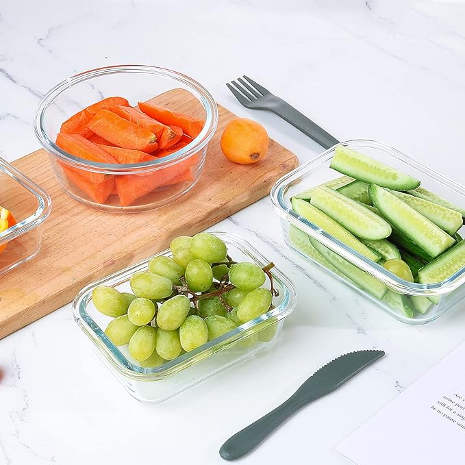KOMUEE 24 Pieces Glass Food Storage Containers Set, Meal Prep Containers-Stackable Airtight Glass Storage Containers with lids,Freezer, Microwave, Oven Safe,Green