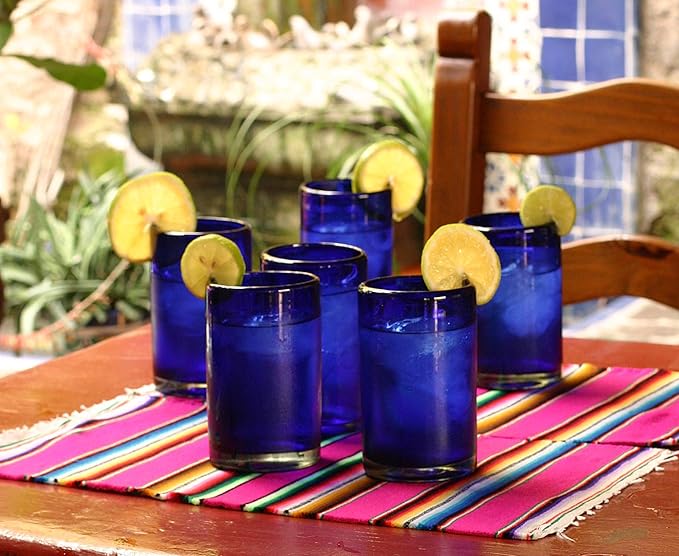 NOVICA Artisan Crafted Cobalt Blue Hand Blown Recycled Glass Cocktail Glasses, 14 Oz, 'Solid Blue' (Set Of 6)